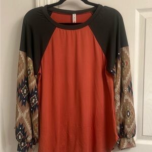 Women's Boutique Top with Patterned Sleeves